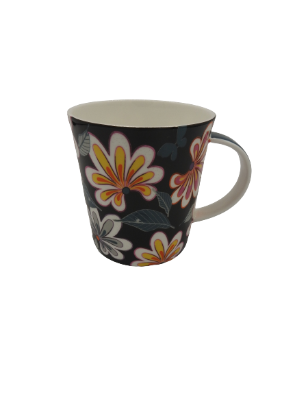 Tasse Brillantporzellan Modern - Dekor schwarz mit Blüten